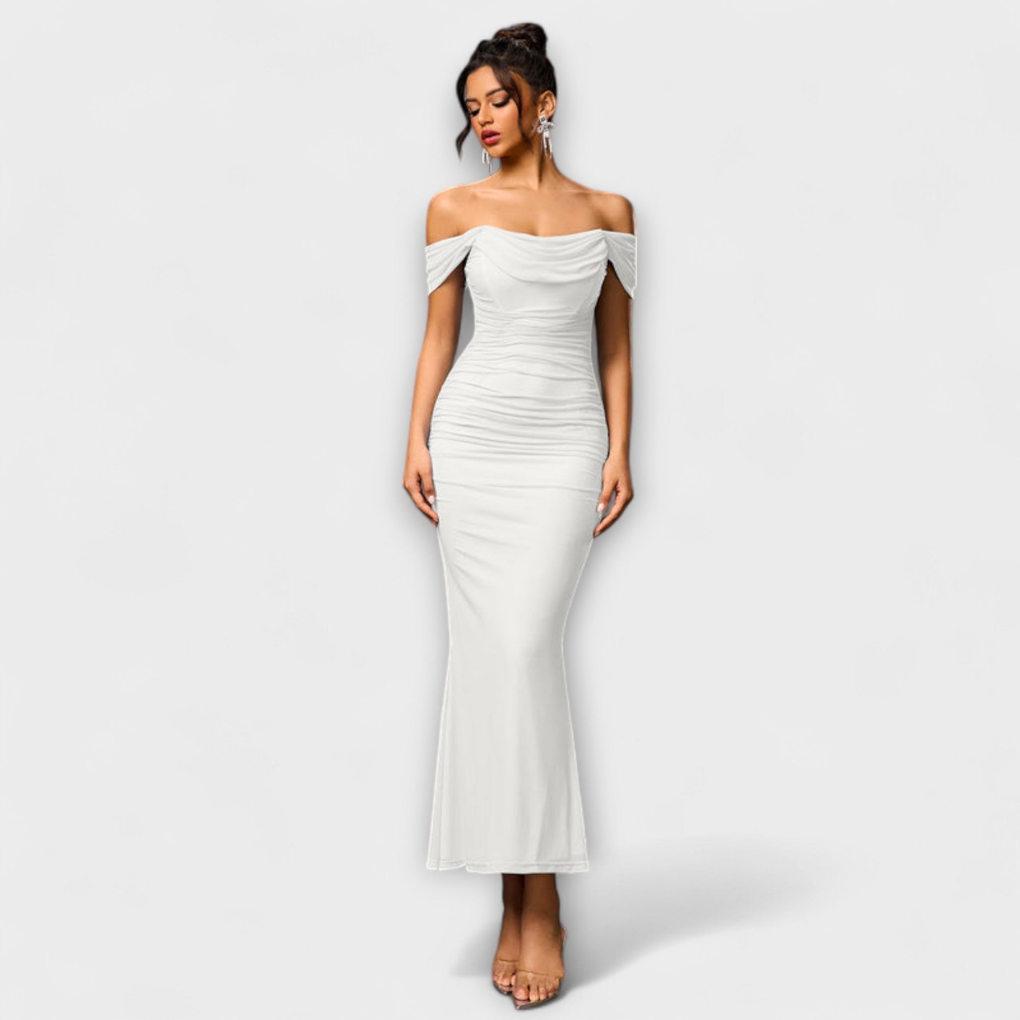 Ione - Off-Shoulder Ruches Bodycon Jurk