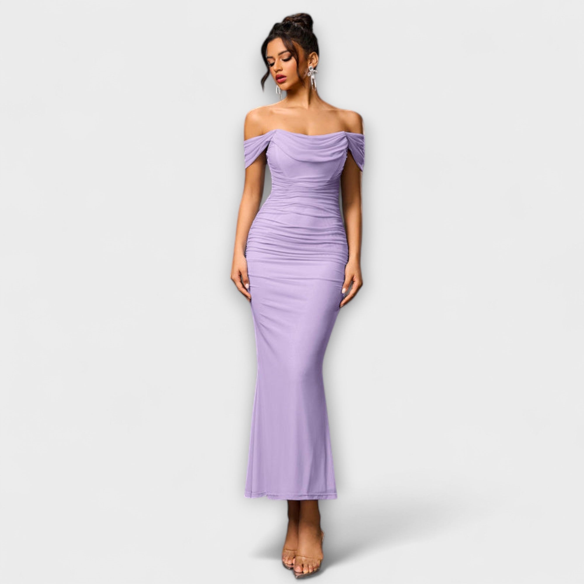 Ione - Off-Shoulder Ruches Bodycon Jurk