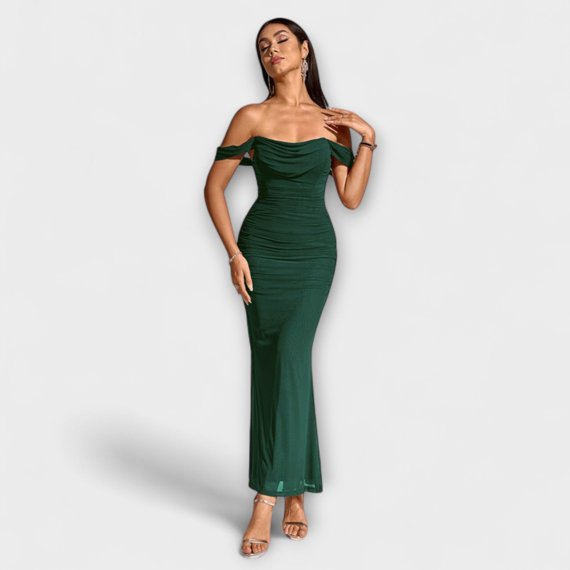 Ione - Off-Shoulder Ruches Bodycon Jurk