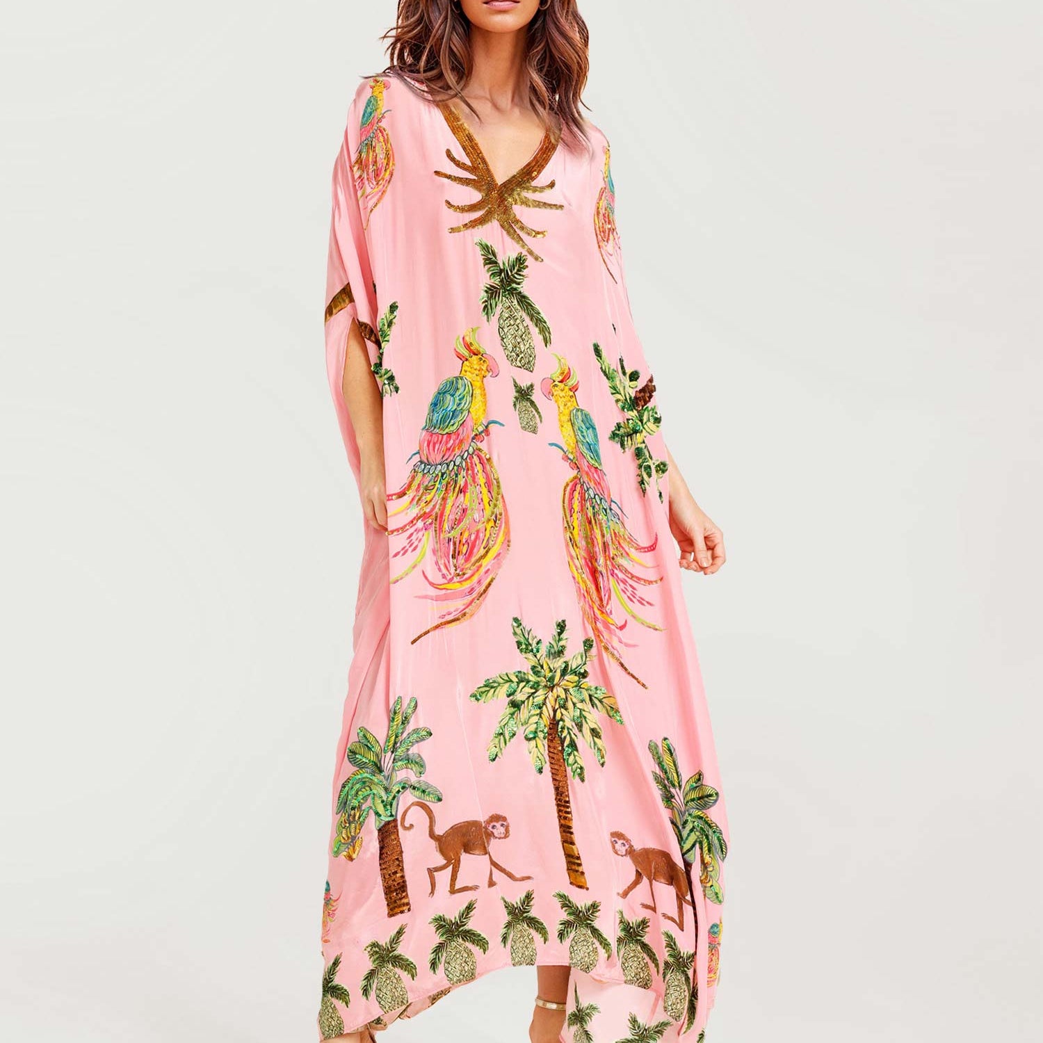 Alessandra - Schwarzes langes Kleid mit Muster