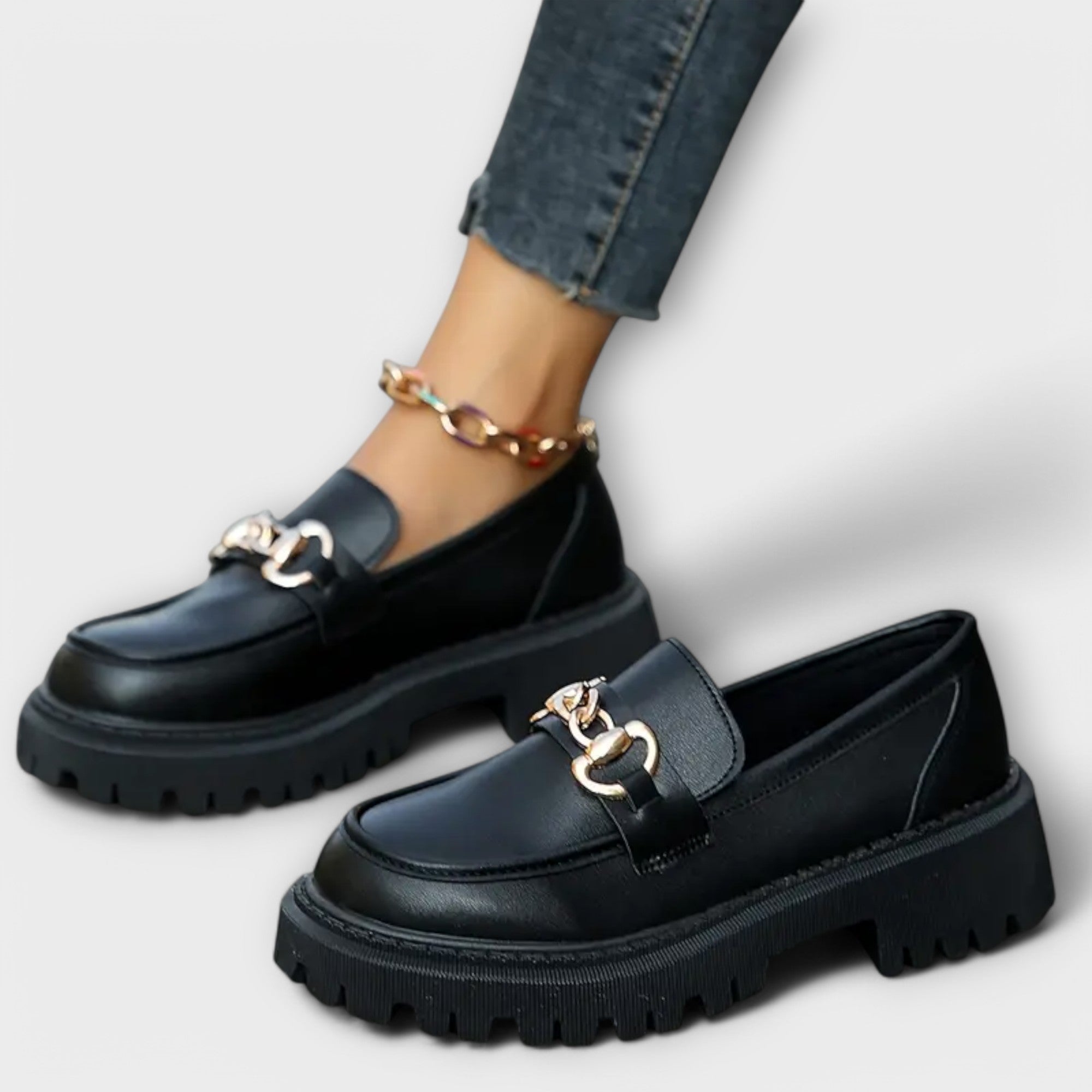 Trendy dames plateau loafers met gesp