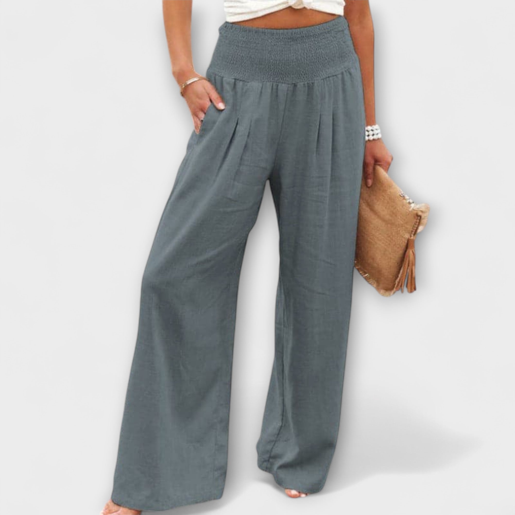 Thearya - Casual wijde linnen broek