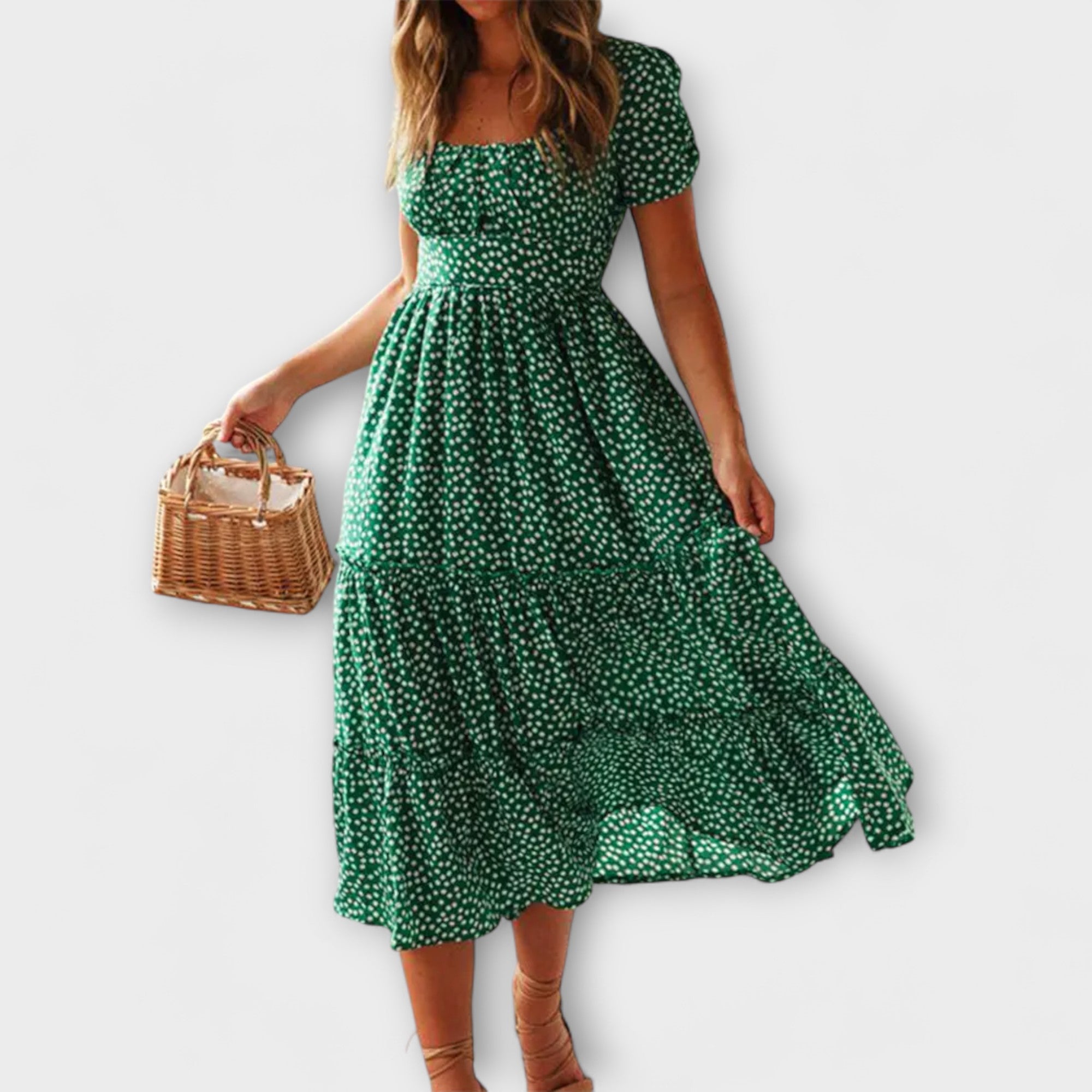 Vintage bloemenprint maxi-jurk met pofmouwen