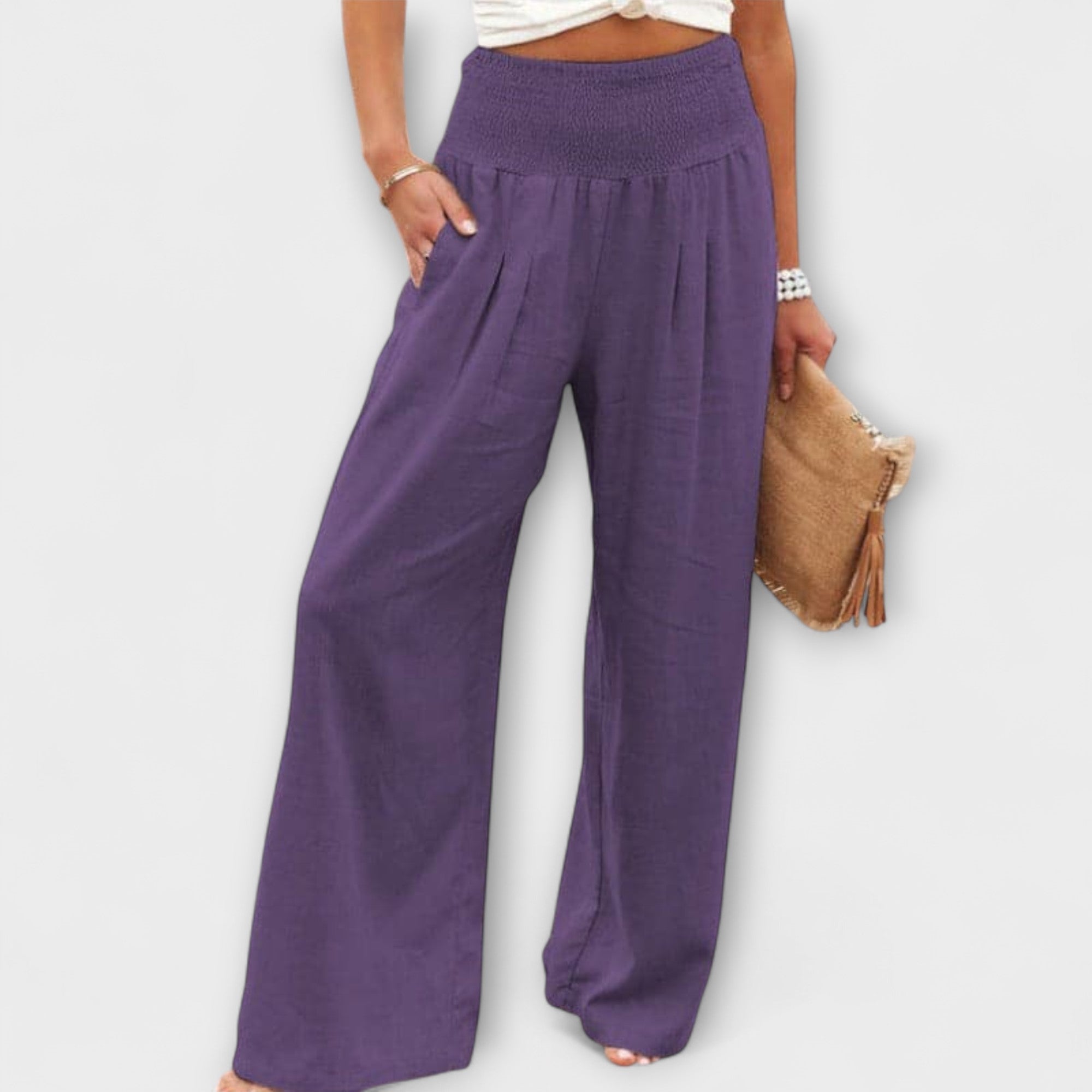 Thearya - Casual wijde linnen broek