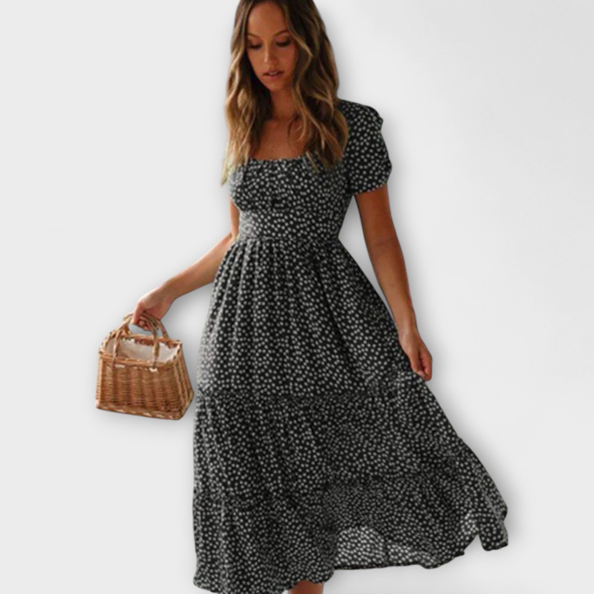 Vintage bloemenprint maxi-jurk met pofmouwen
