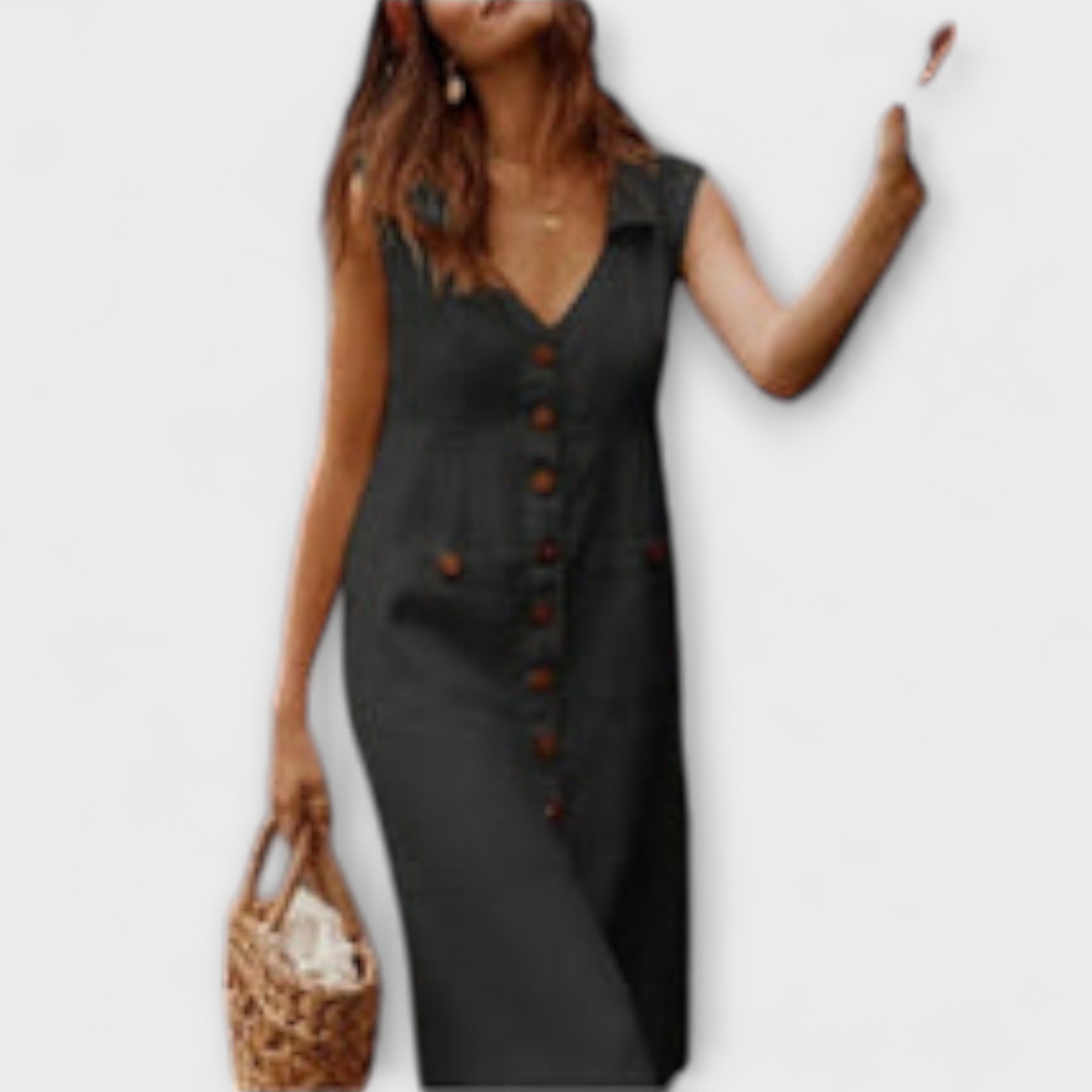 Nora – Cotton-linen A-line dress with a turn-down collar