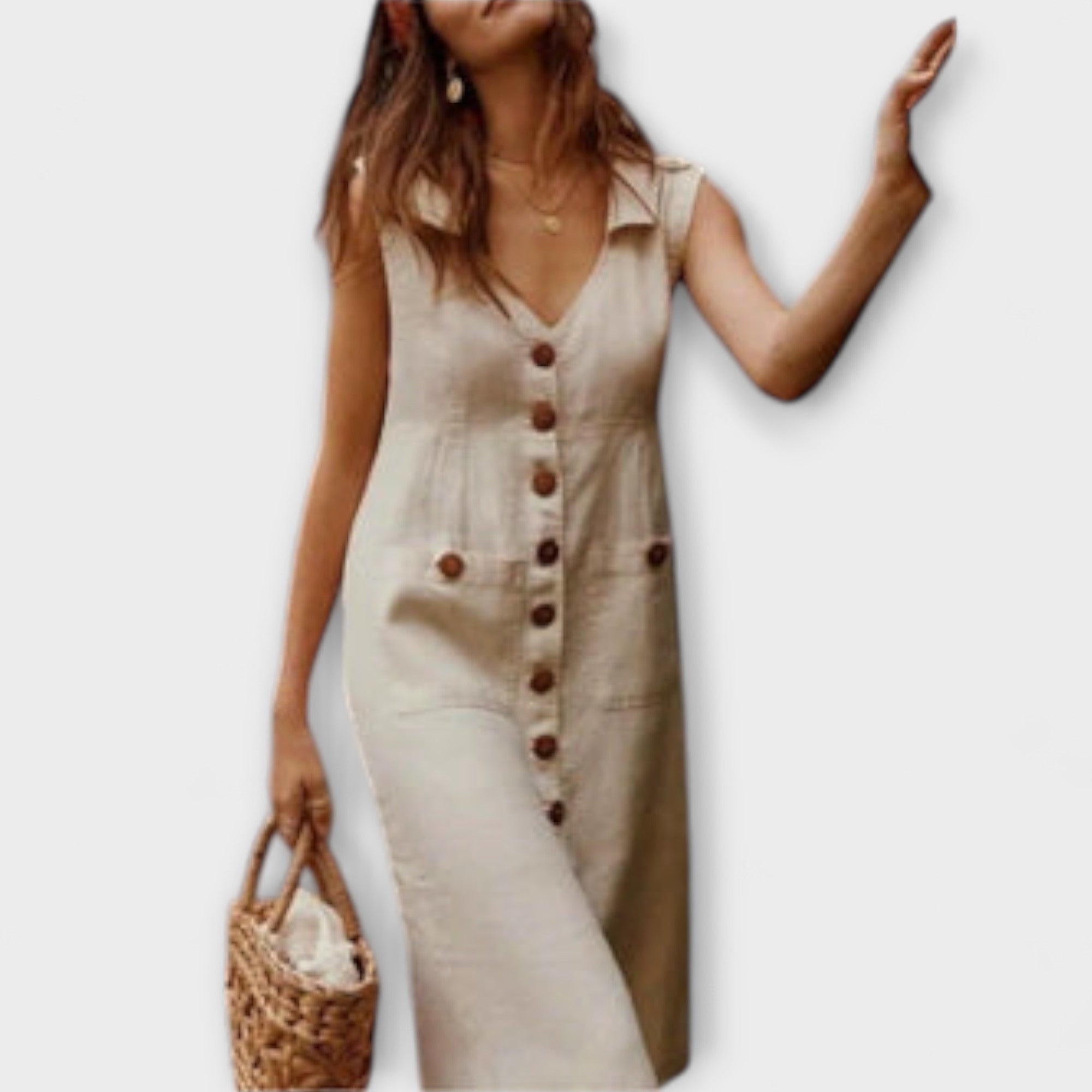 Nora – Cotton-linen A-line dress with a turn-down collar