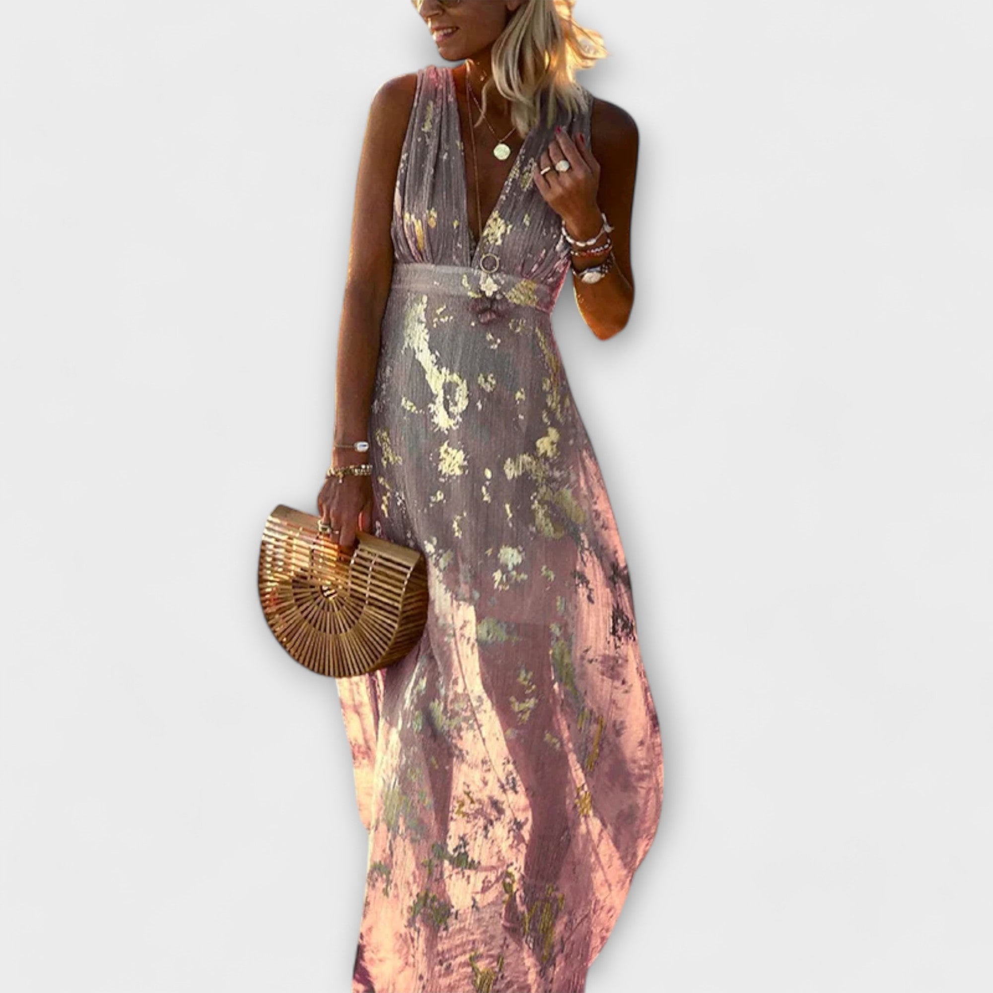 Flowy jurk met V-hals en pailletten details