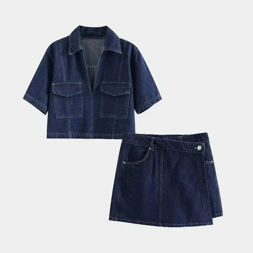 Jeansset met V-hals