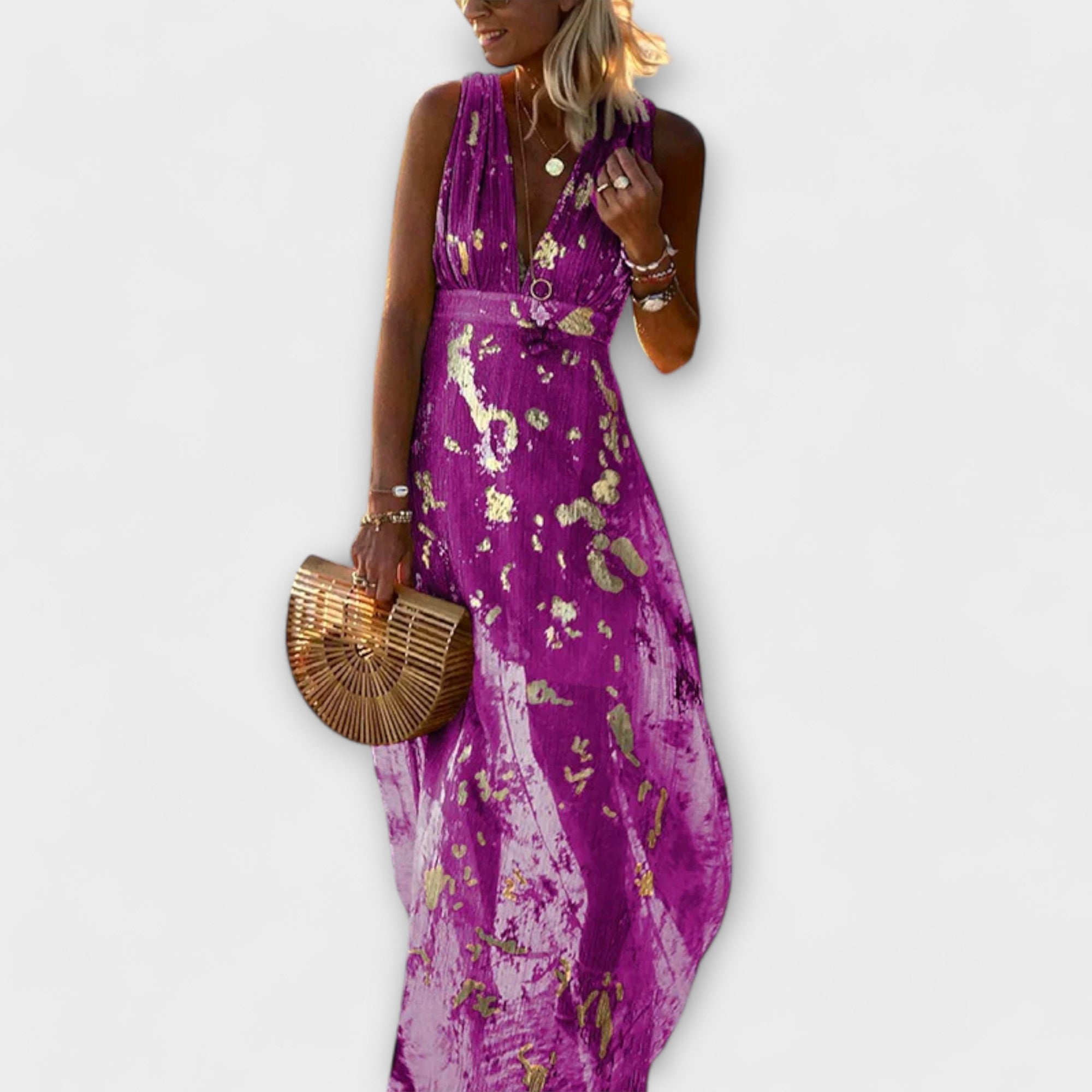 Flowy jurk met V-hals en pailletten details