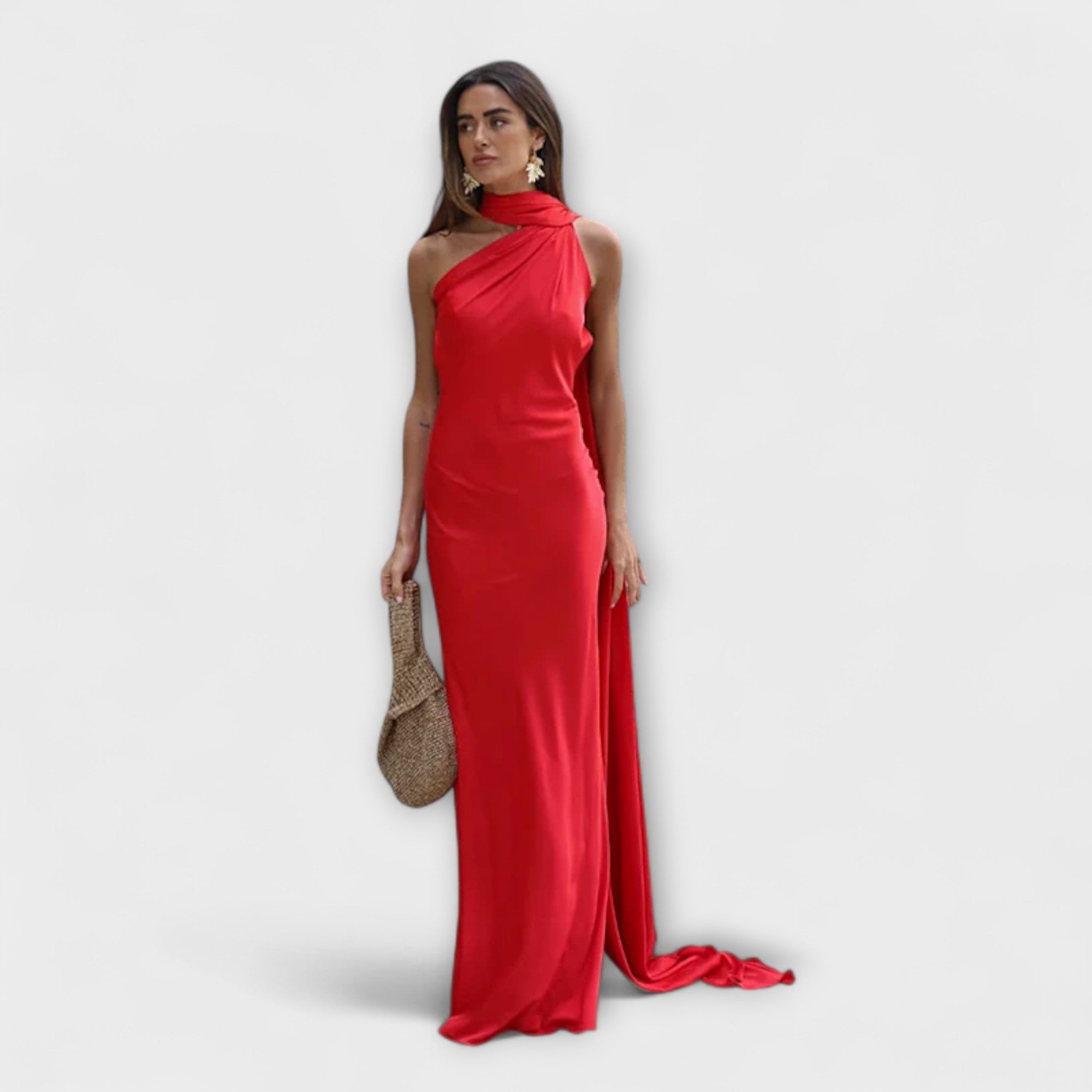 Elegantes, schulterfreies Neckholder-Maxikleid