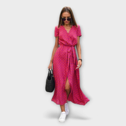 Eshel - Pink-grünes bequemes Kleid mit Blütenmuster