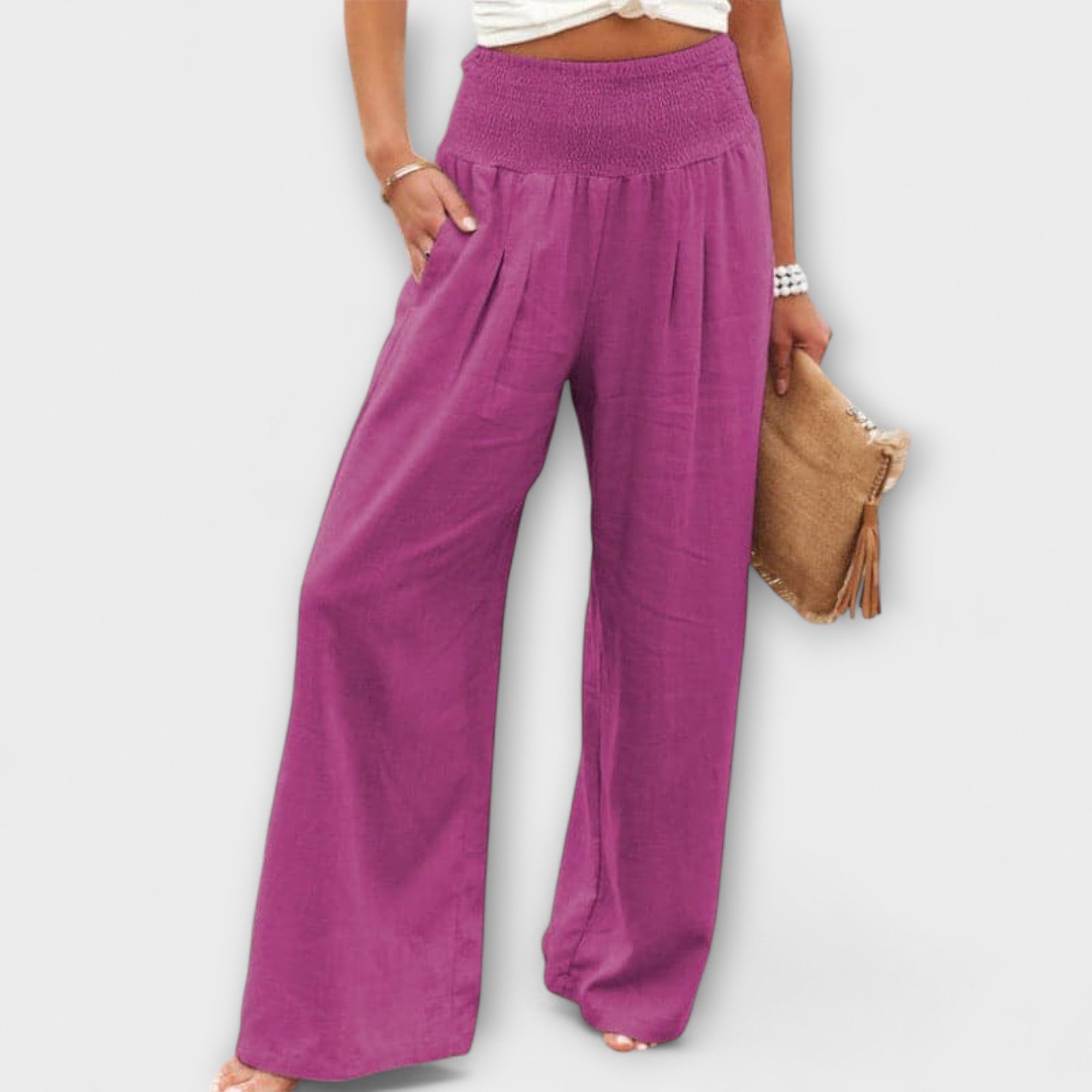 Thearya - Casual wijde linnen broek