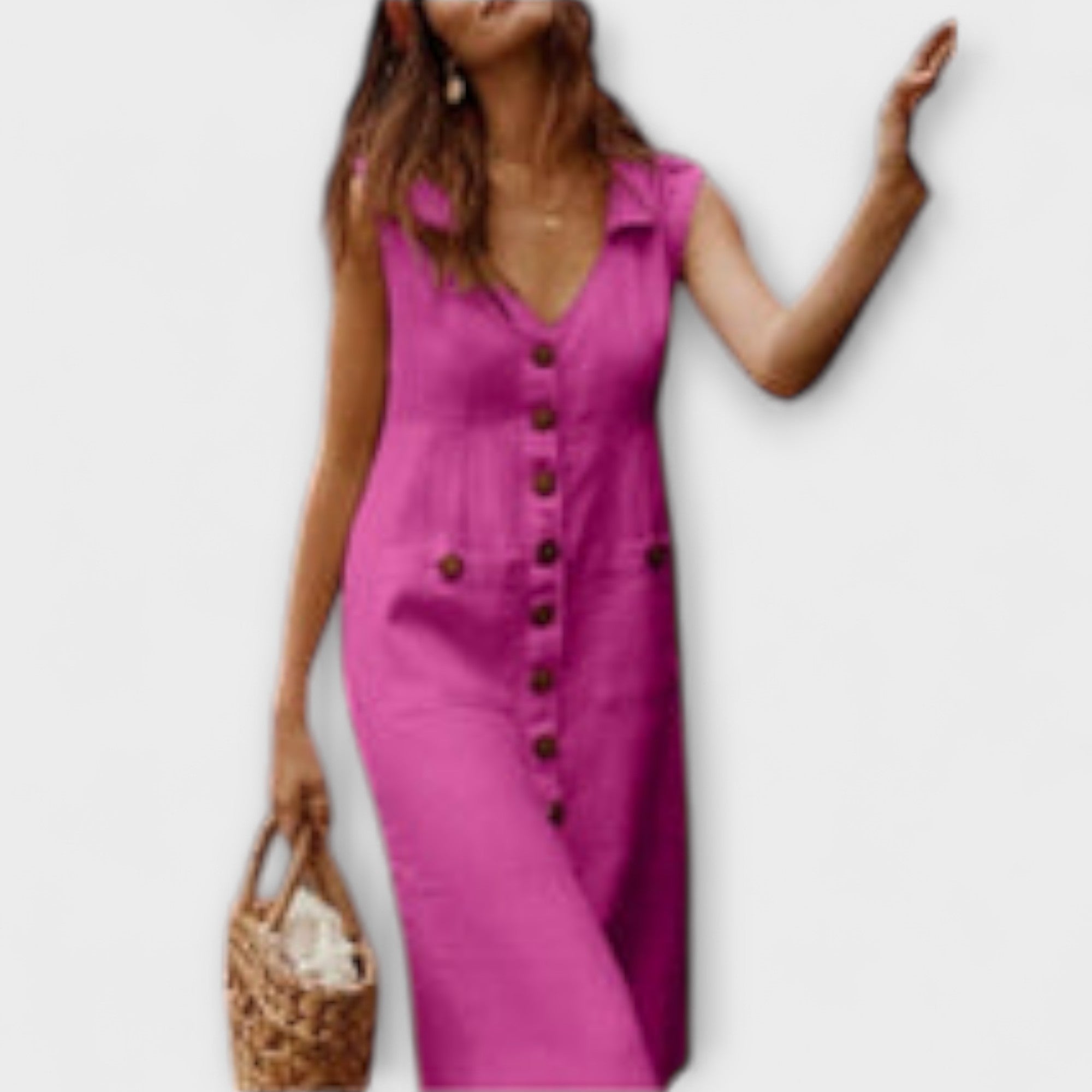 Nora – Cotton-linen A-line dress with a turn-down collar