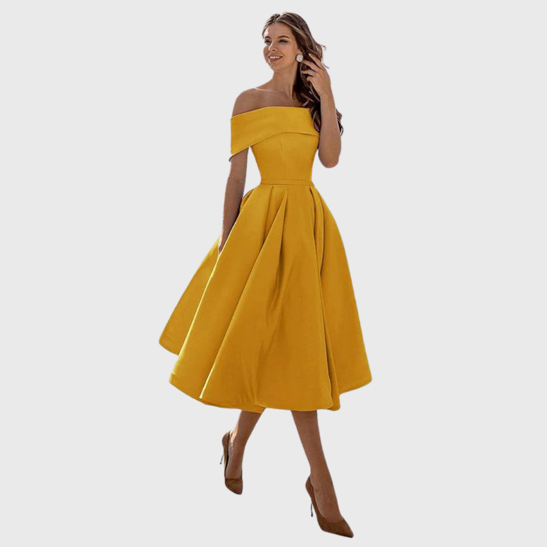 Romy - Chique off-the-shoulder gedrapeerde maxi-jurk