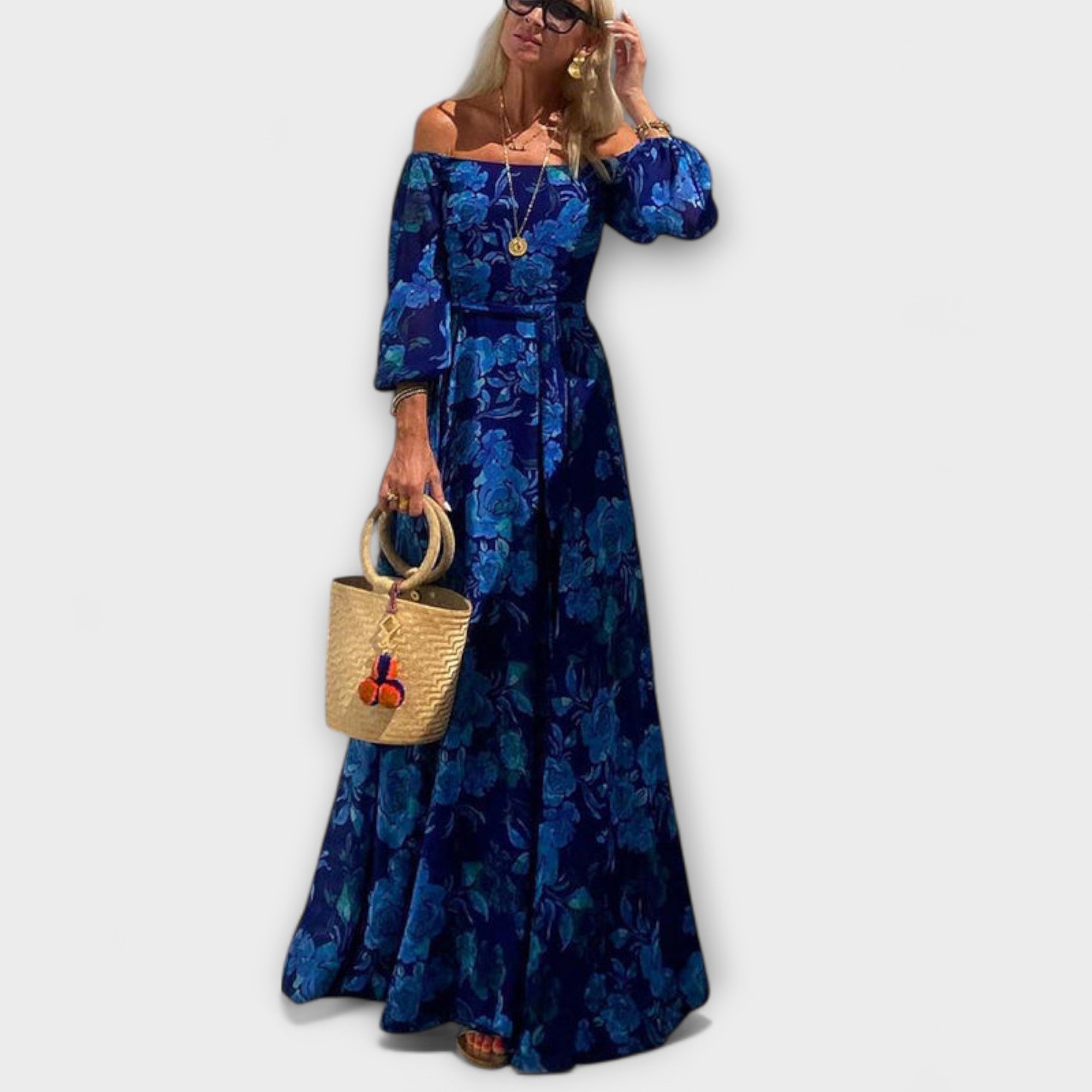 Juniper - Bloemen Off-Shoulder Gesmokte Maxi Jurk