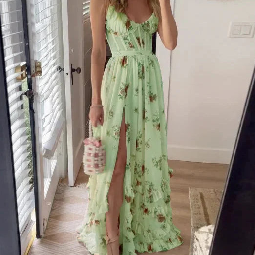 Sónia - Weisses Midikleid mit floralem Muster