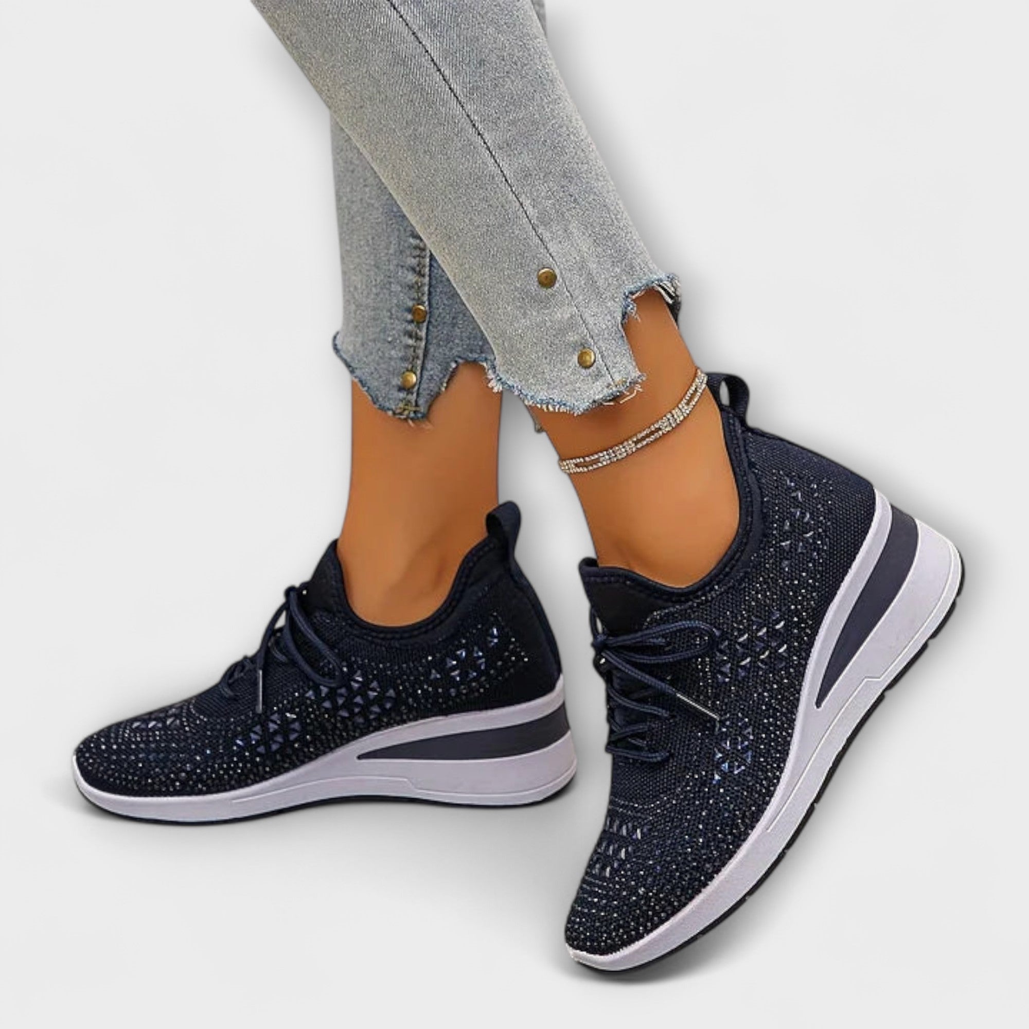 Giselle – Glanzende Orthopedische Sneakers met Strass