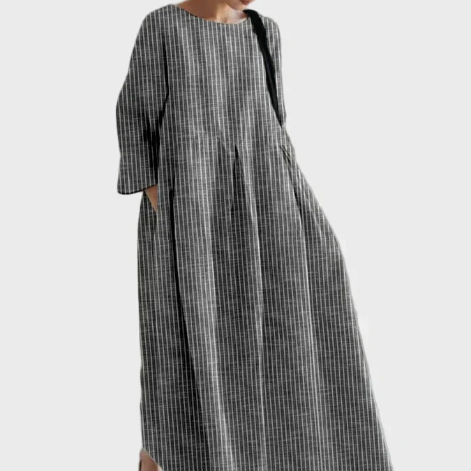 Rostrotes Streifen-Leinenkleid