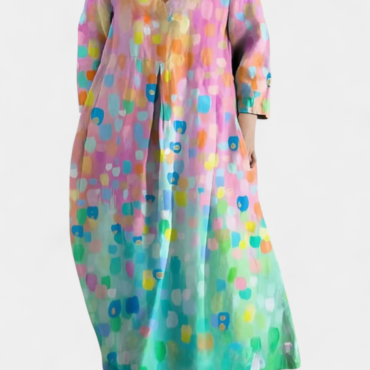 Ana - Buntes fliessendes Kleid mit Aquarellmuster