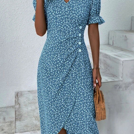 Rita - Graues Wickelkleid mit Tupfenmuster