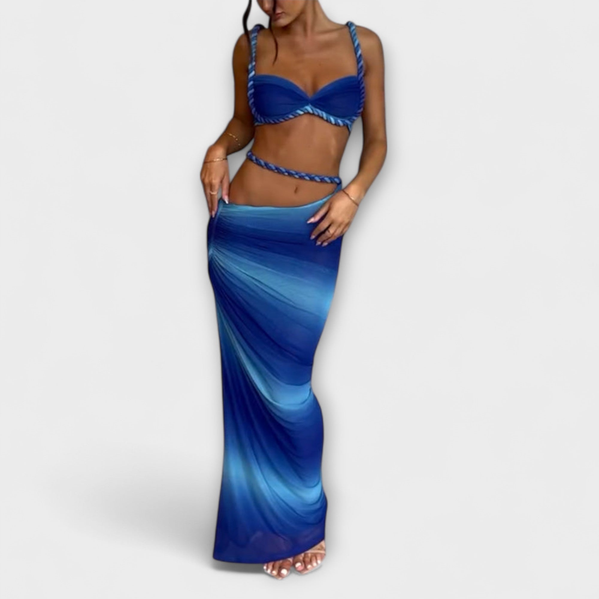 Jane - Chic Gradient Gevlochten Crop Top & Overskirt Duo