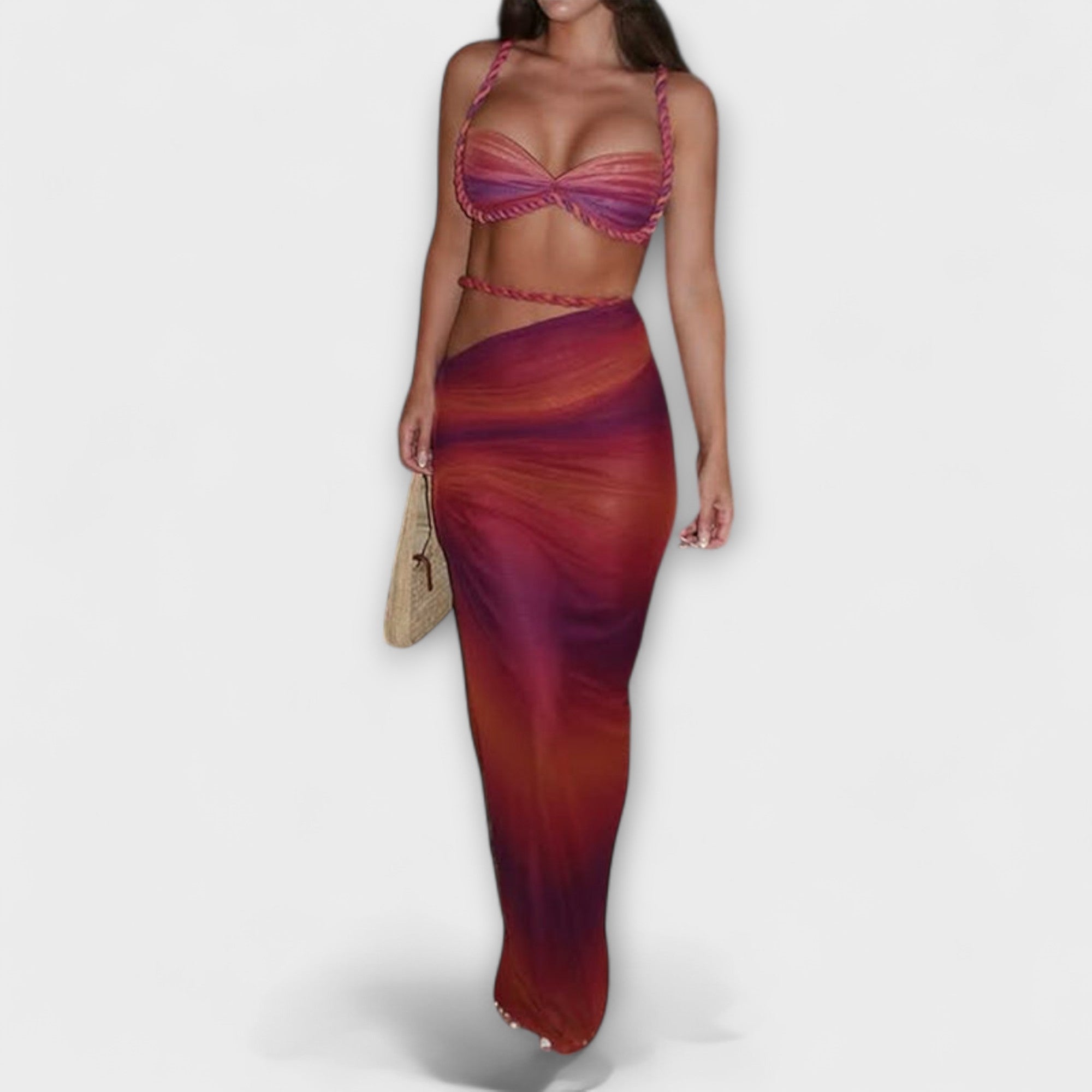 Jane - Chic Gradient Gevlochten Crop Top & Overskirt Duo