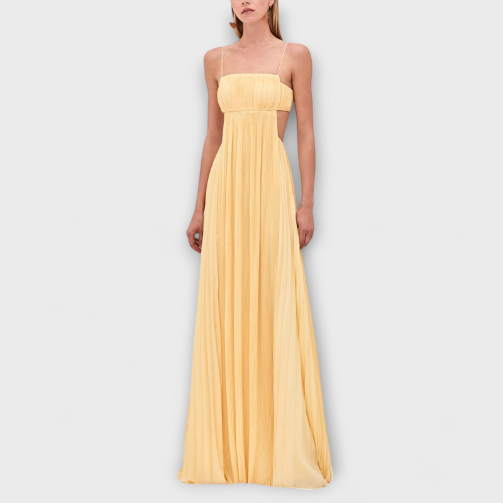 Mireille - Chique Geplooide Uitgesneden Flowy Maxi Jurk