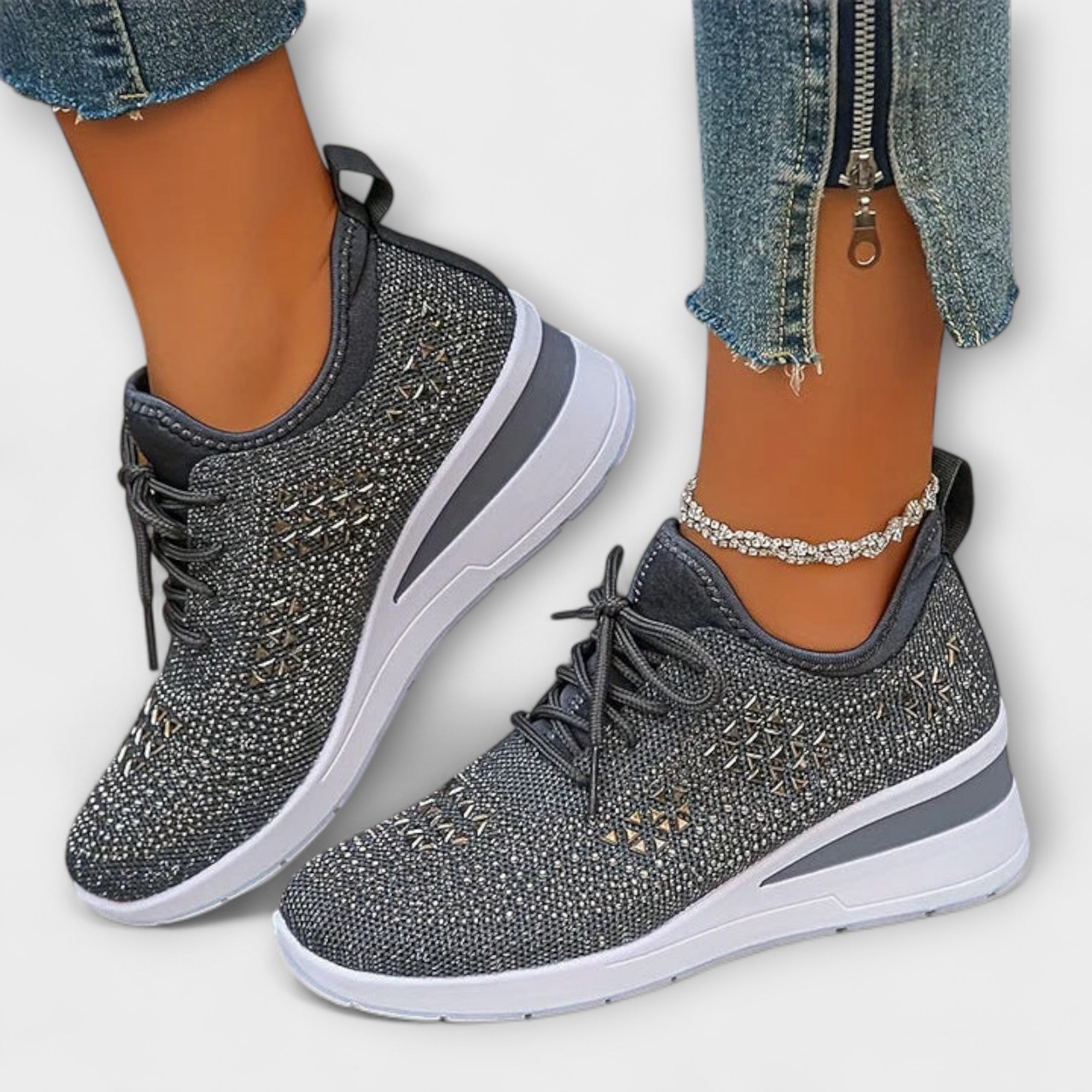 Giselle – Glanzende Orthopedische Sneakers met Strass