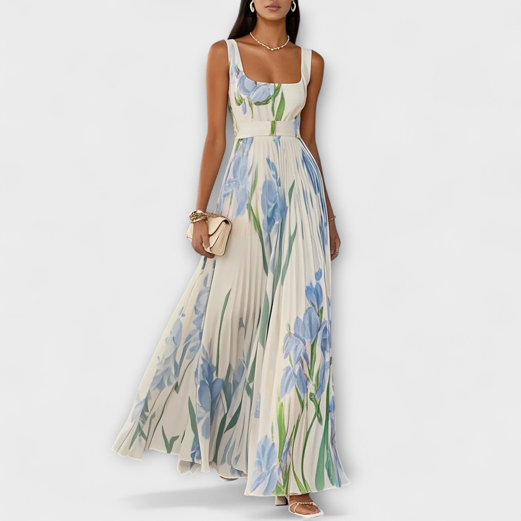 Geplooide maxi-jurk van bloemenchiffon