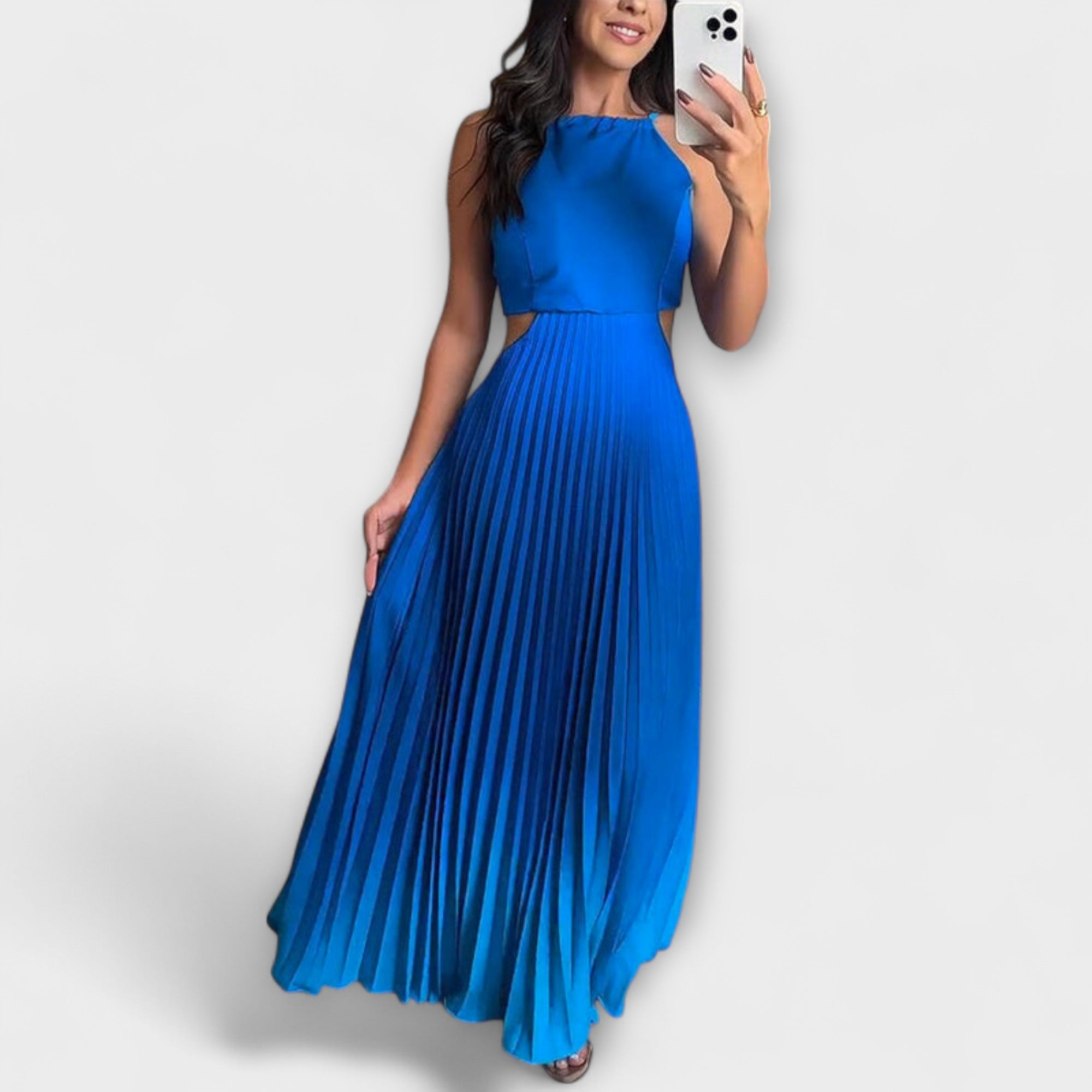Haven - Chic Open-Back Tie-Dye Geplooide Maxi Jurk