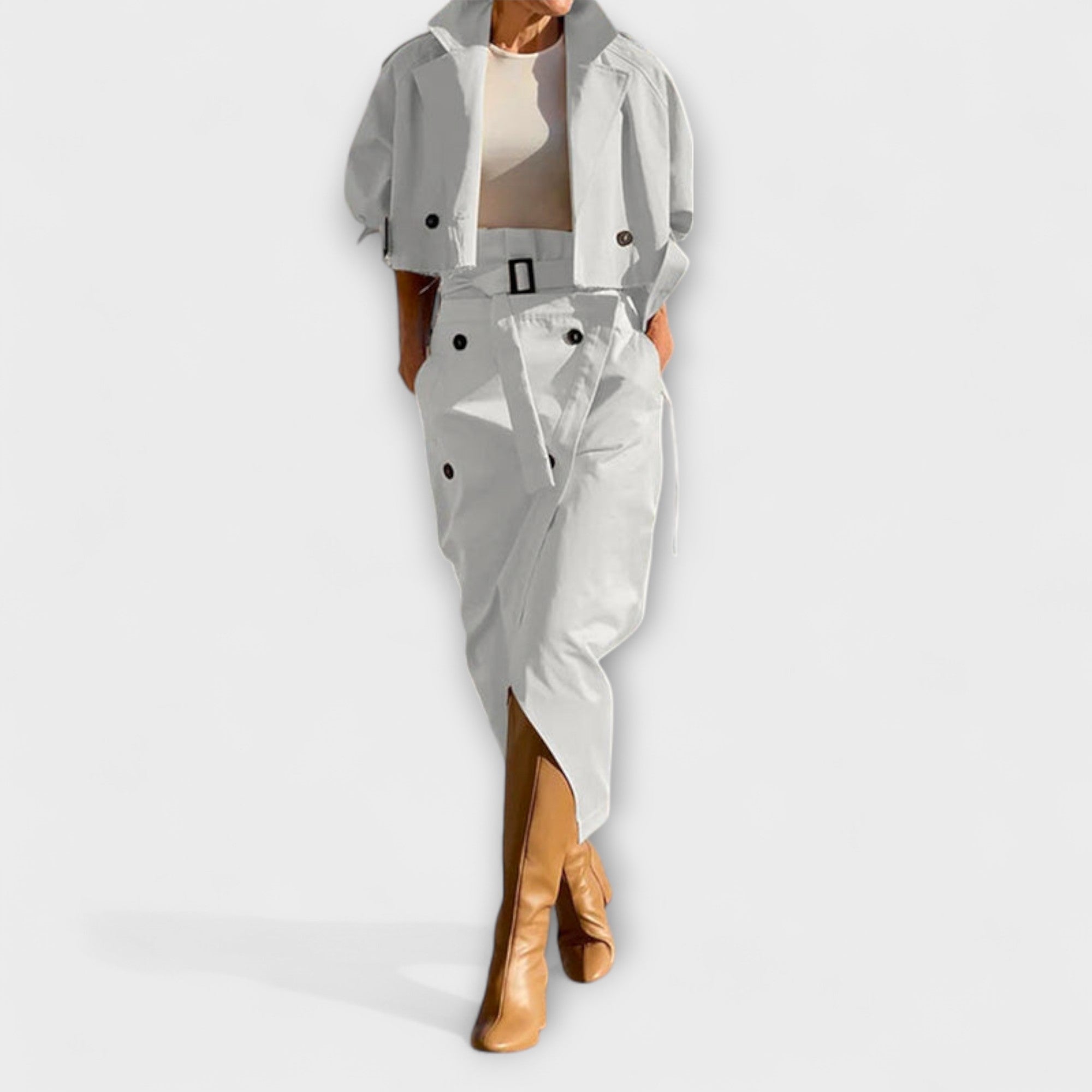 Lyra - Elegante jas met midi-rok en zakken