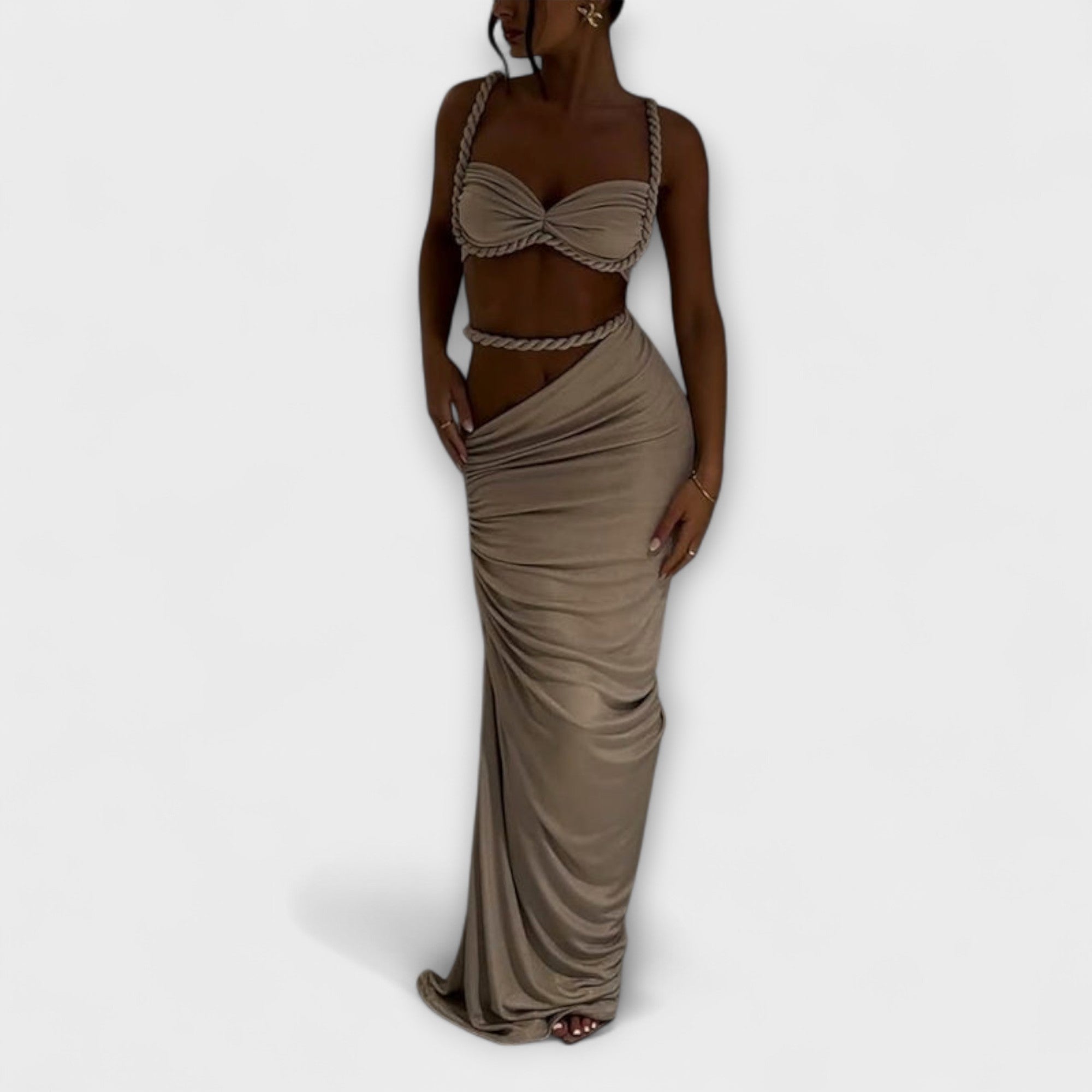 Jane - Chic Gradient Gevlochten Crop Top & Overskirt Duo