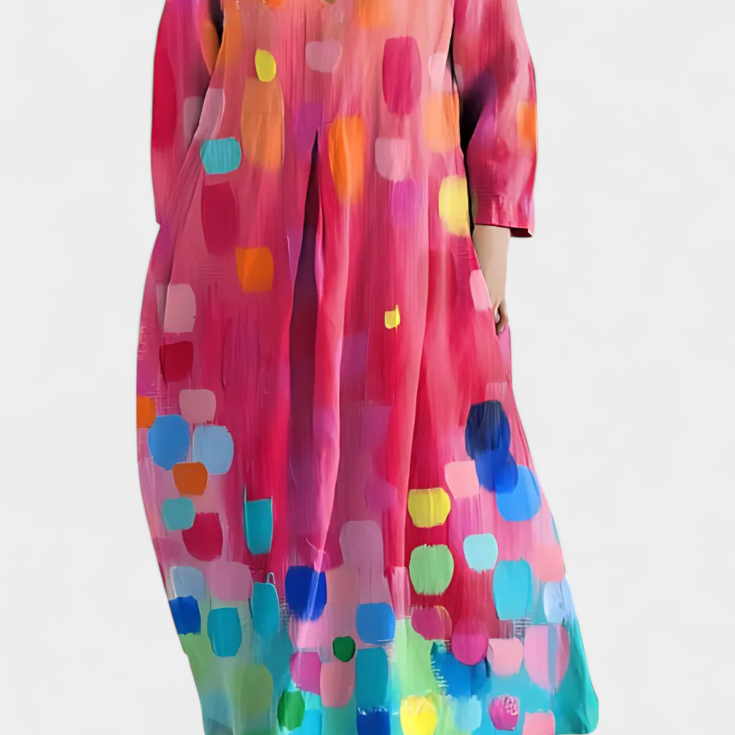 Ana - Buntes fliessendes Kleid mit Aquarellmuster