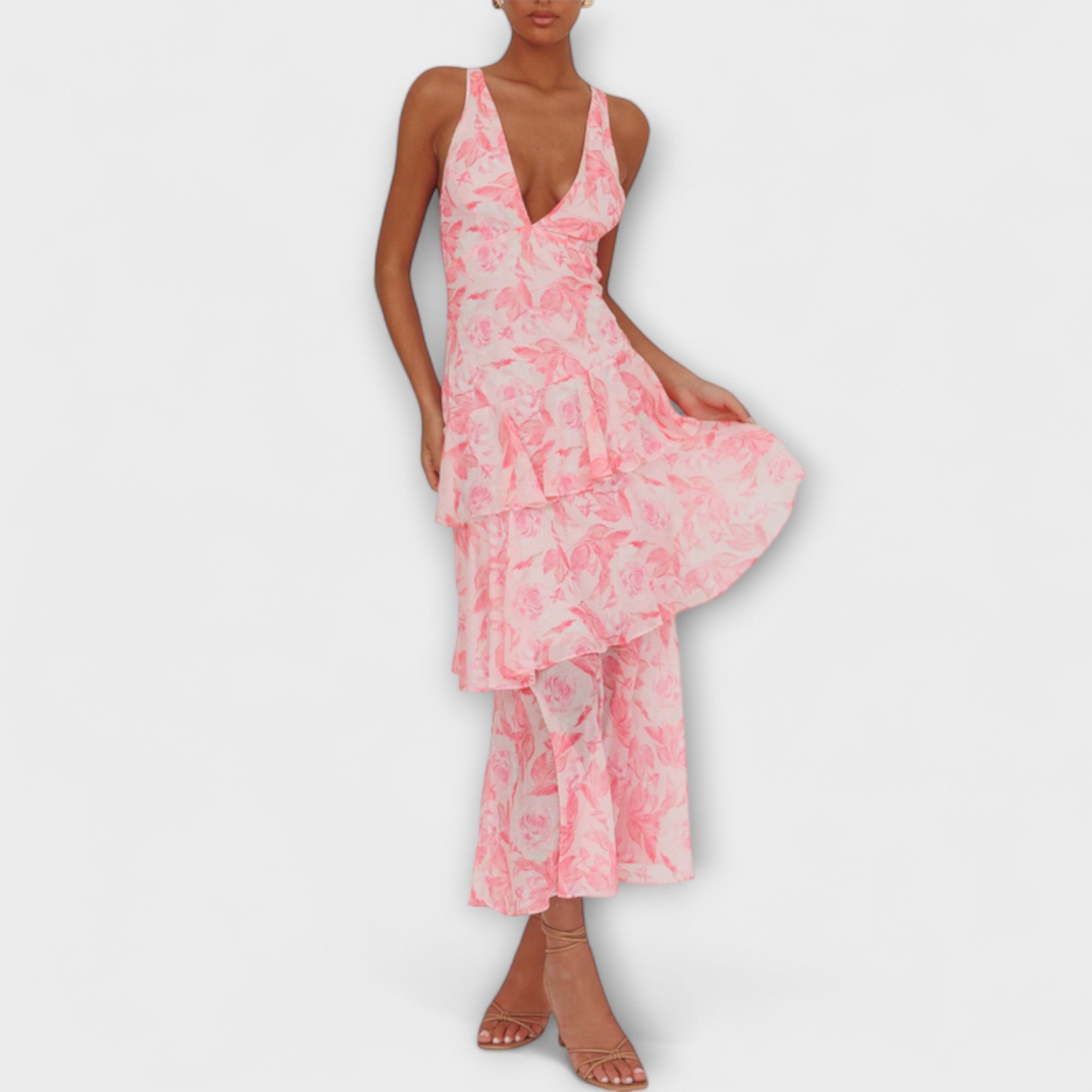 Domenica – Chiffonkleid mit V-Ausschnitt und fließenden Lagen