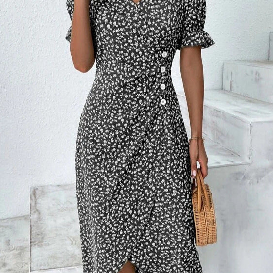 Rita - Graues Wickelkleid mit Tupfenmuster