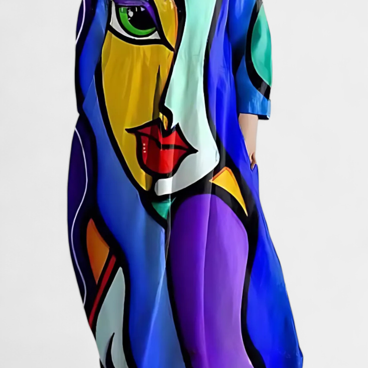 Ana - Buntes fliessendes Kleid mit Aquarellmuster