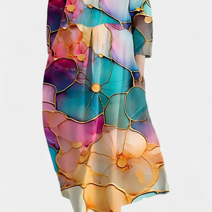 Ana - Buntes fliessendes Kleid mit Aquarellmuster