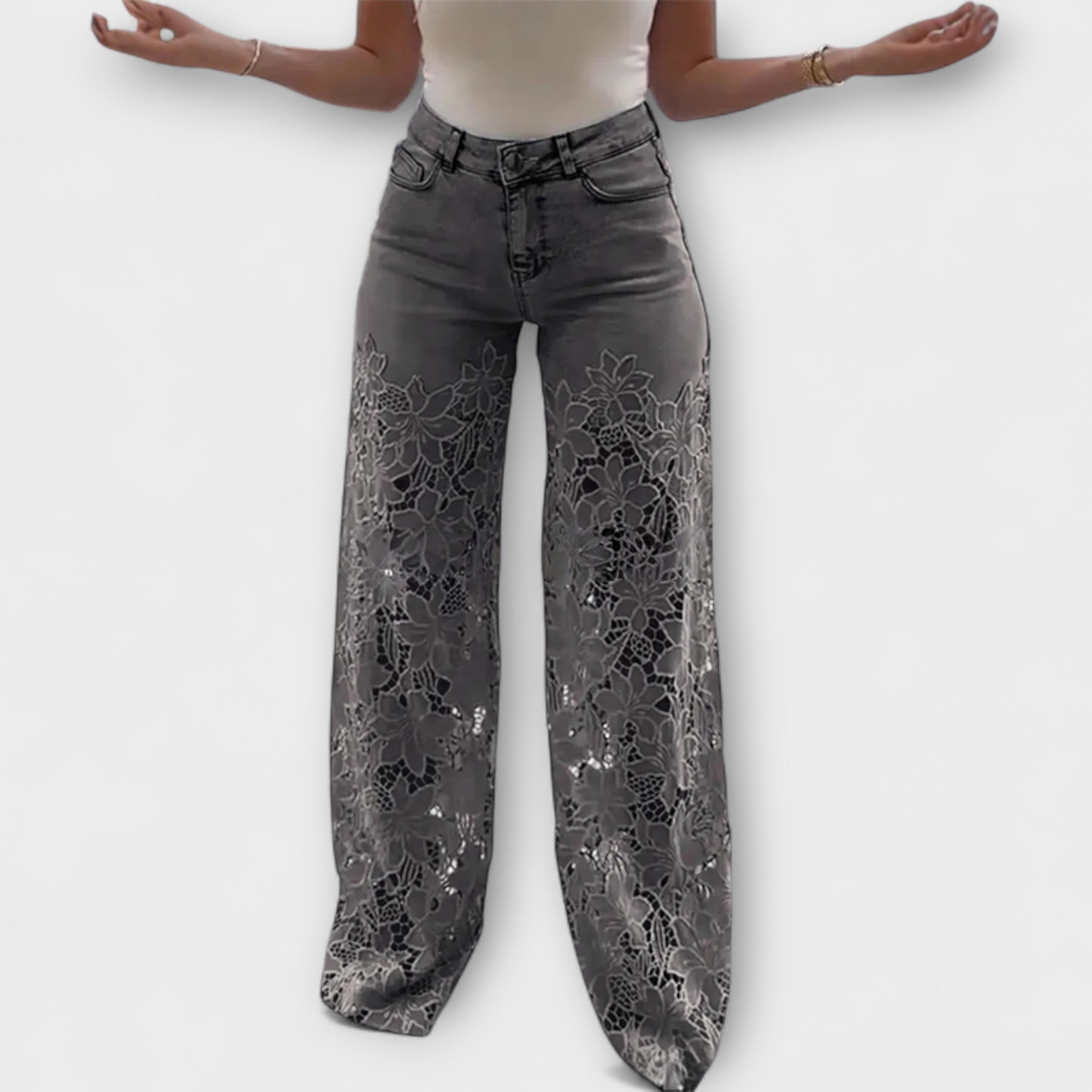 Trendy jeans met kanten patchwork