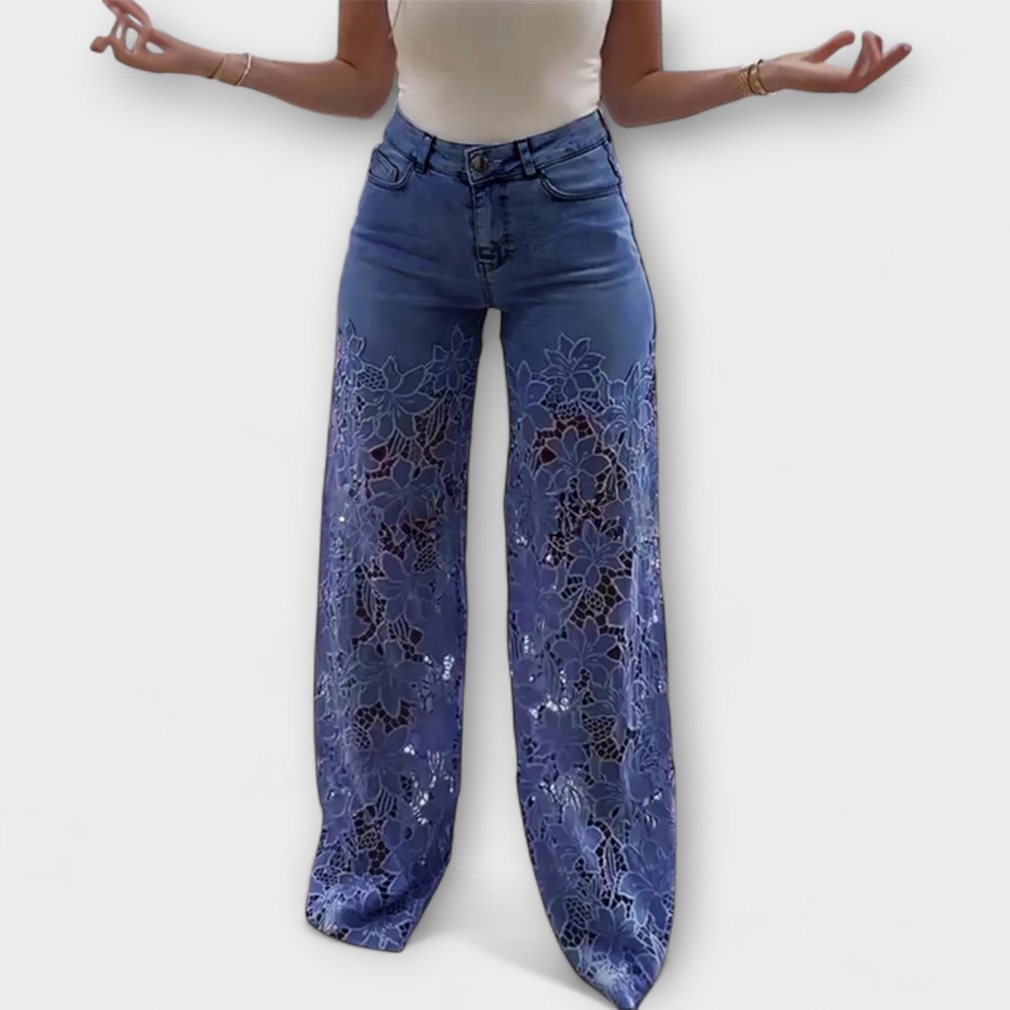 Trendy jeans met kanten patchwork