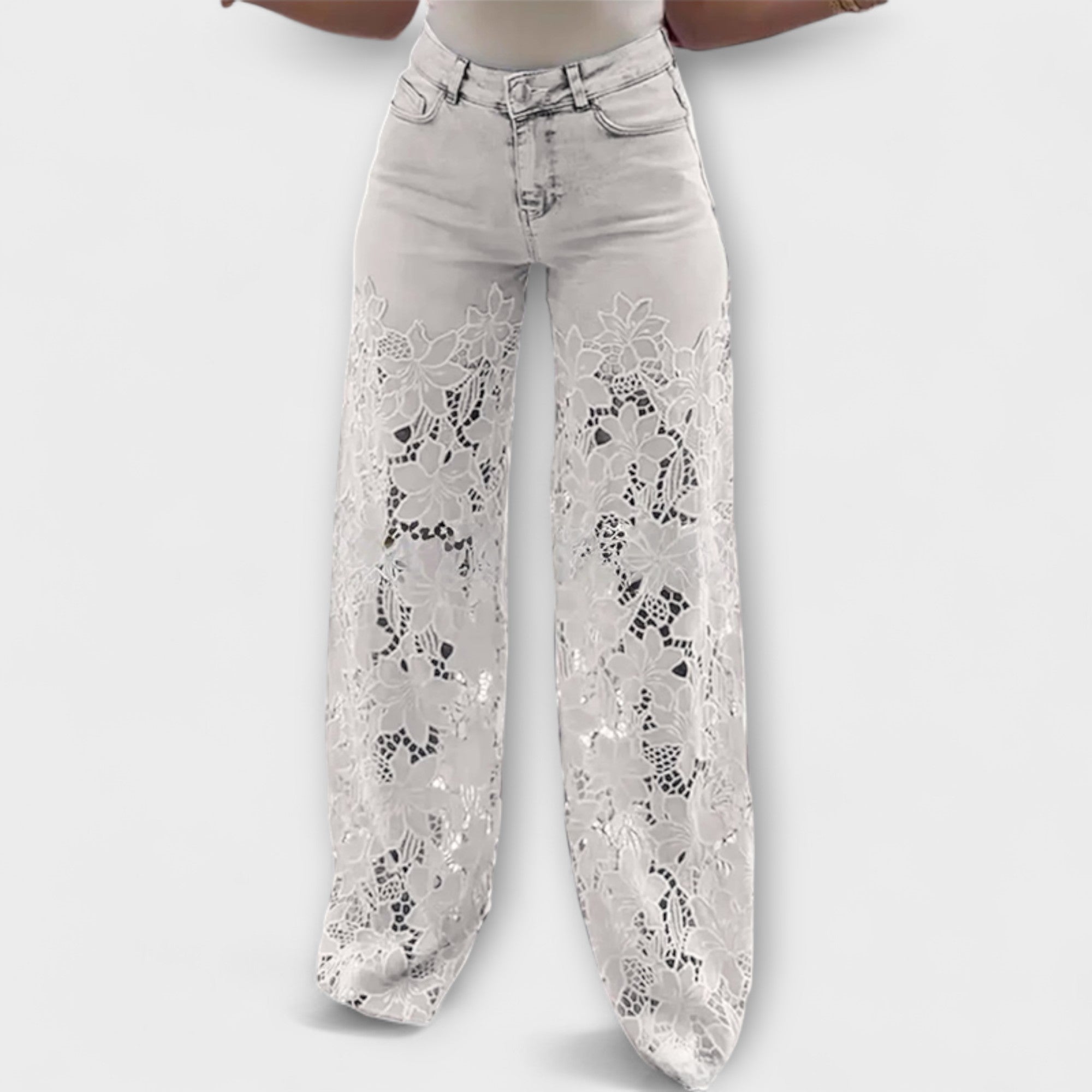 Trendy jeans met kanten patchwork