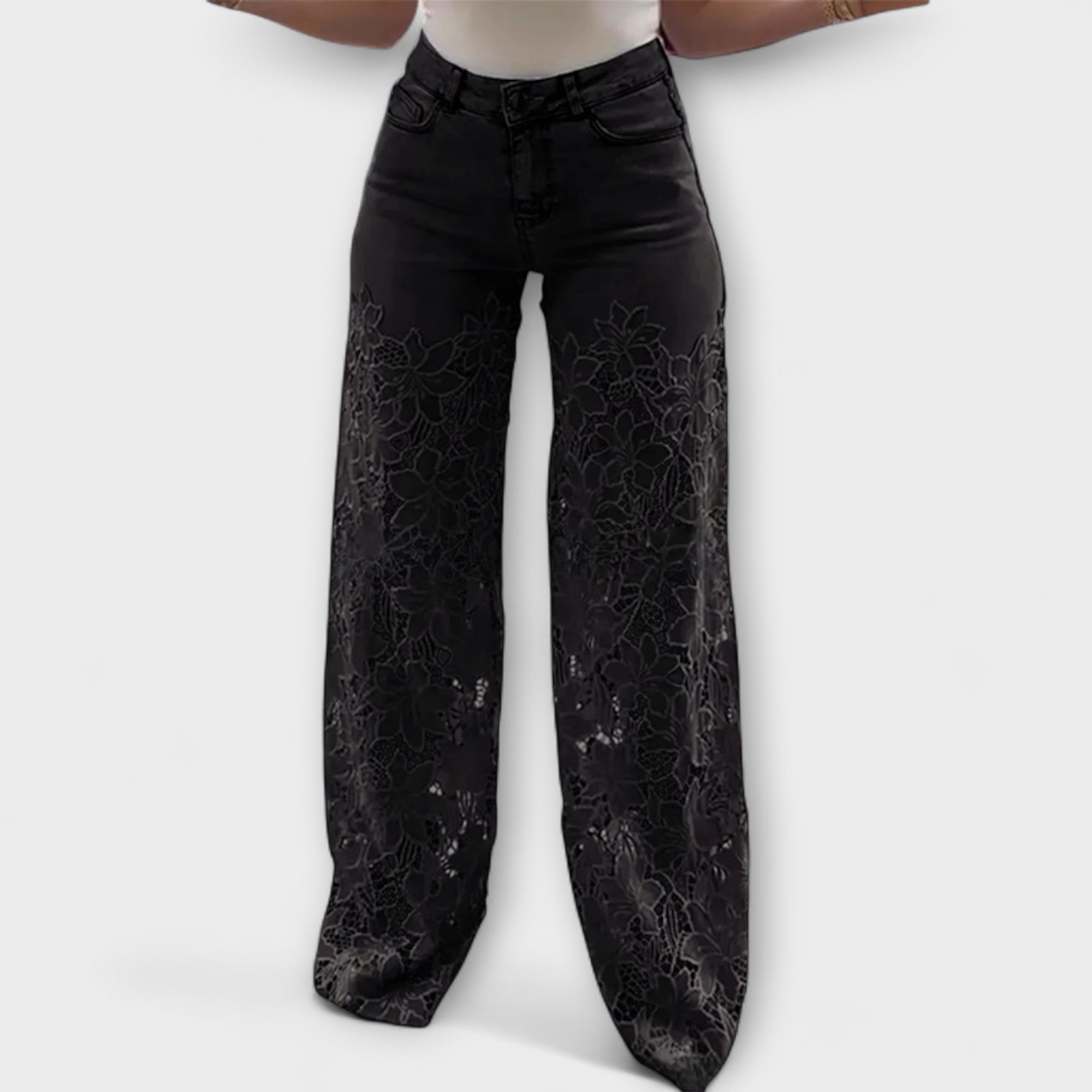Trendy jeans met kanten patchwork